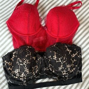 Victoria's Secret Vibrant Red Lace bra and black lace bra bundle